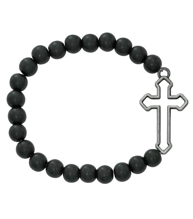 Black Matte Cross Stretch Bracelet