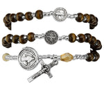 Brown Wood Saint Benedict Twistable Rosary Bracelet