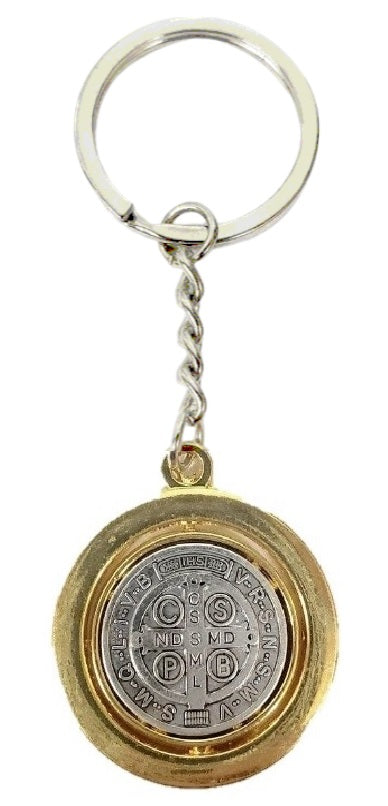 Saint Benedict Spinning 2 Tone Key Chain