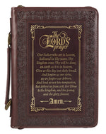 The Lord's Prayer Walnut and Burgundy Faux Leather Classic Bible Cover