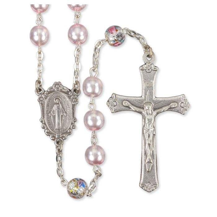 Miraculous Floral Rose Pearl Rosary