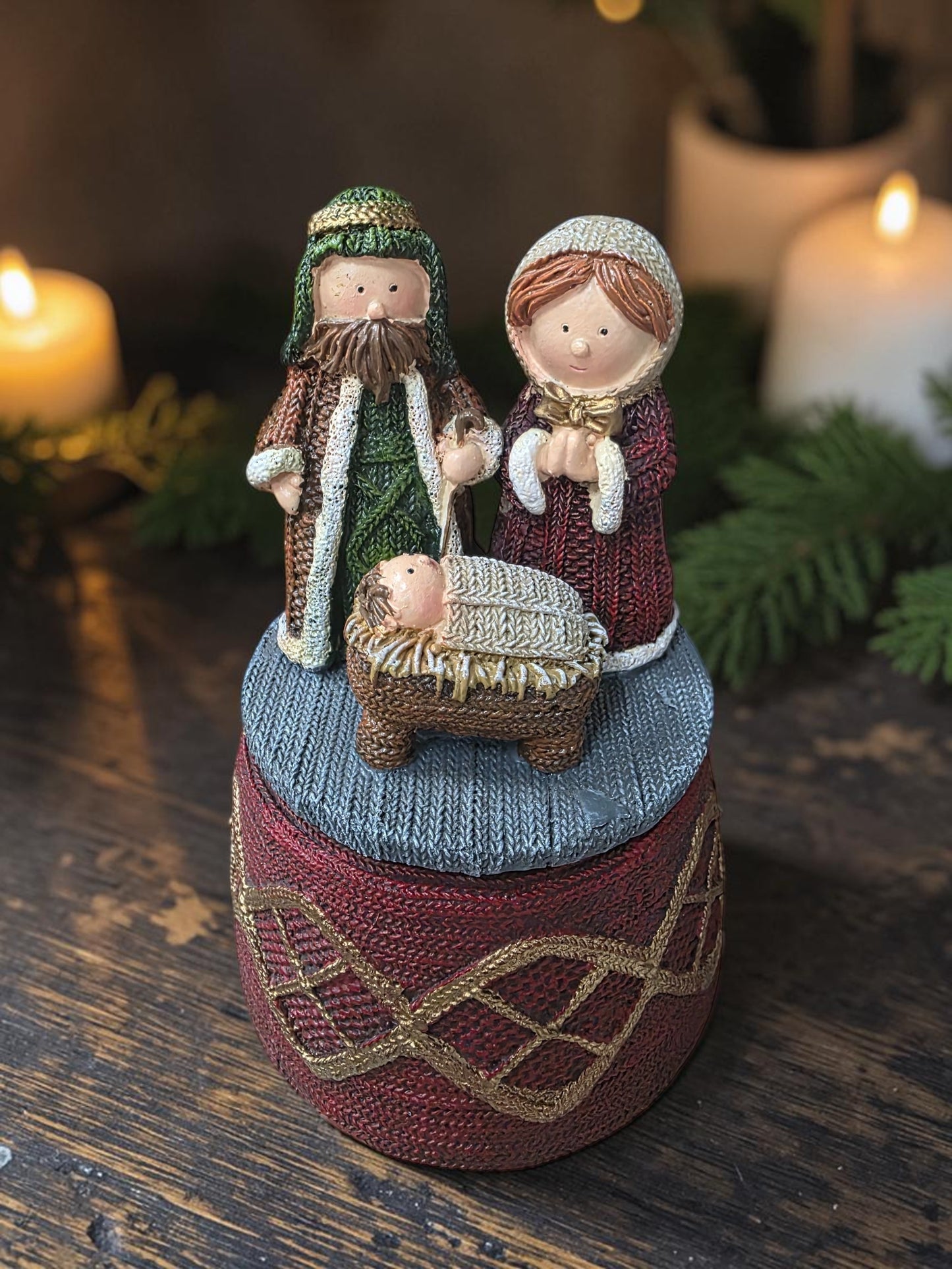 5" Holy Family Knitting Music Box