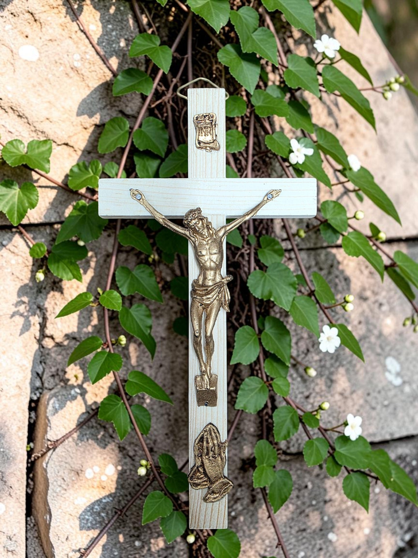 9" Wood Crucifix w/ Praying Hands
