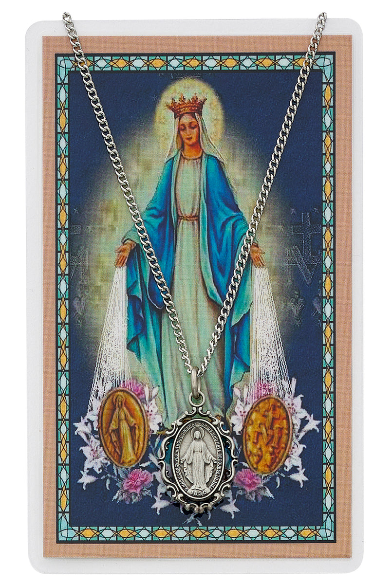 18" Our Lady of the Miraculous Medal Necklace with Prayer Card San