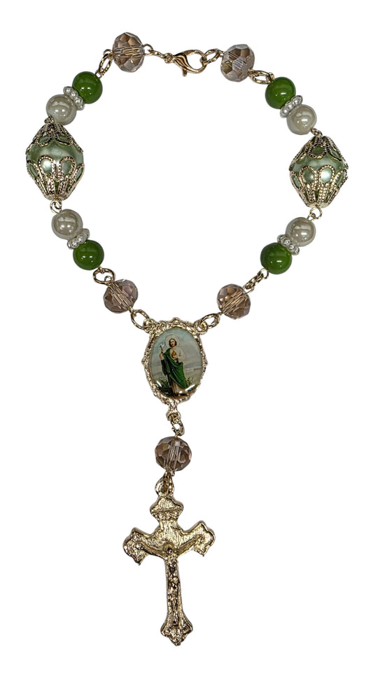 Pearl/Crystal Jude Car Rosary