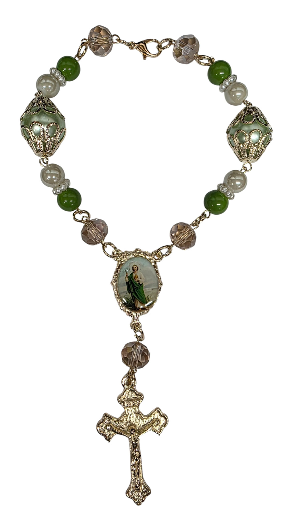 Pearl/Crystal Jude Car Rosary