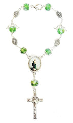 Silver Angel Bead Car Rosary with Benedict Medals (MORE SAINTS)