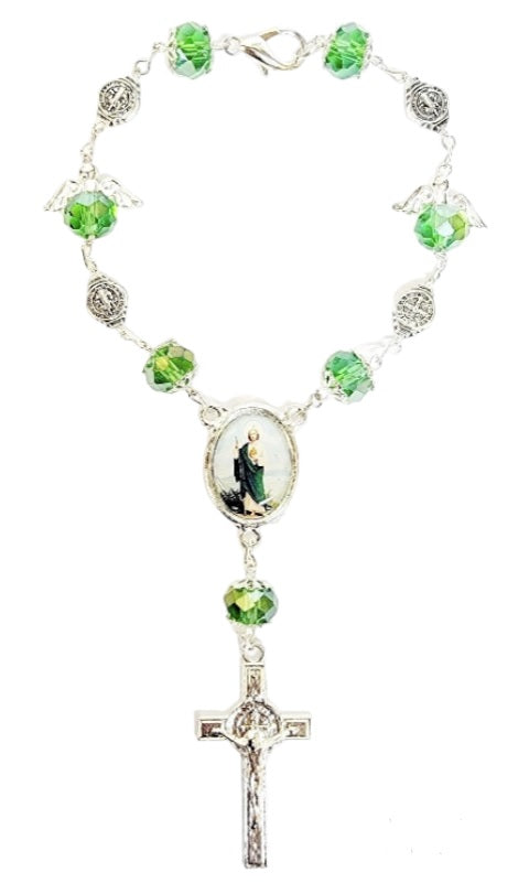 Silver Angel Bead Car Rosary with Benedict Medals (MORE SAINTS)