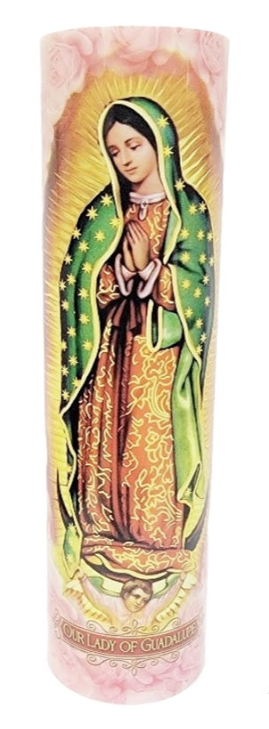 Our Lady of Guadalupe Floral LED Candle
