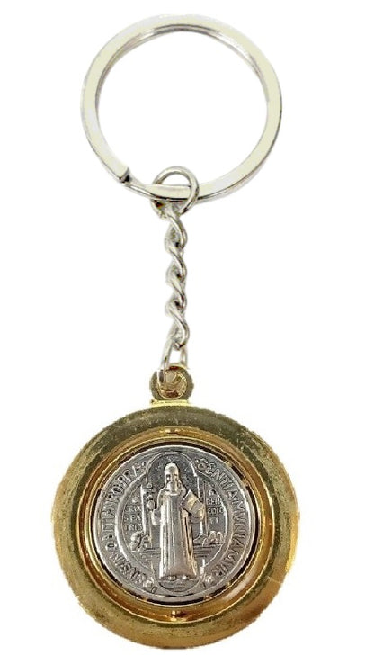 Saint Benedict Spinning 2 Tone Key Chain