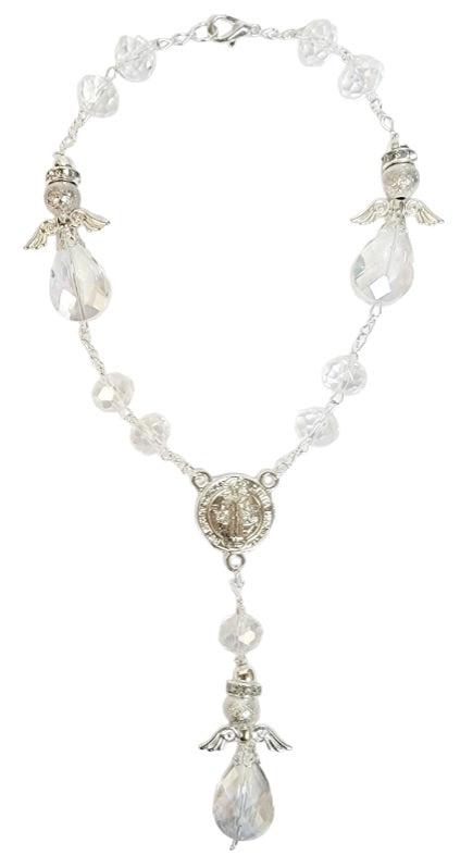 Saint Benedict Crystal Angel Car Rosary (MORE COLORS)