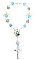 Silver Angel Bead Car Rosary with Benedict Medals (MORE SAINTS)