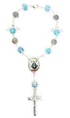 Silver Angel Bead Car Rosary with Benedict Medals (MORE SAINTS)