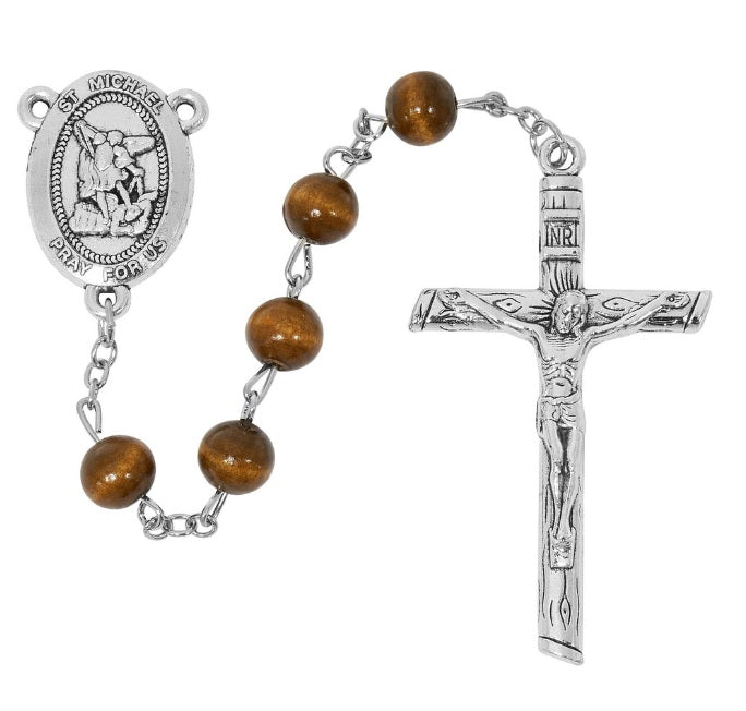 Saint Michael Polished Brown Rosary (MORE COLORS)