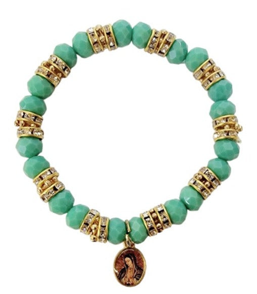 Our Lady Of Guadalupe Crystal Stretch Bracelet (MORE COLORS)