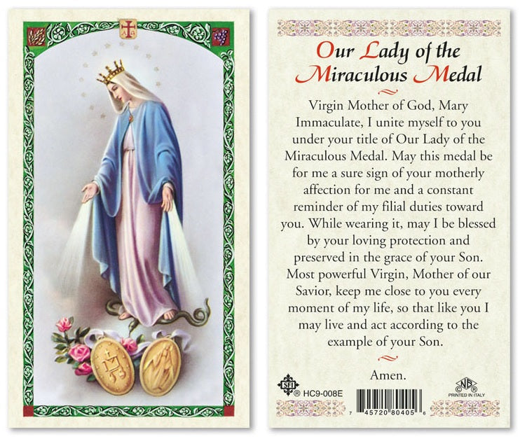 Our Lady of the Miraculous Medal Holy Prayer Card Laminated (ENGLISH/SPANISH)