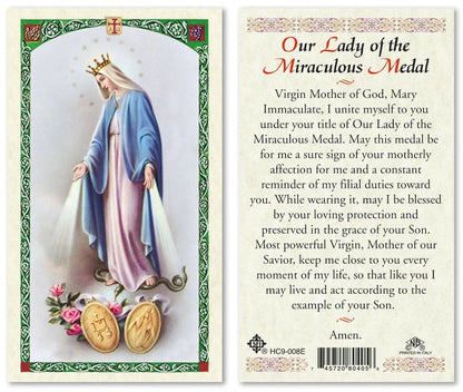 Our Lady of the Miraculous Medal Holy Prayer Card Laminated (ENGLISH/SPANISH)