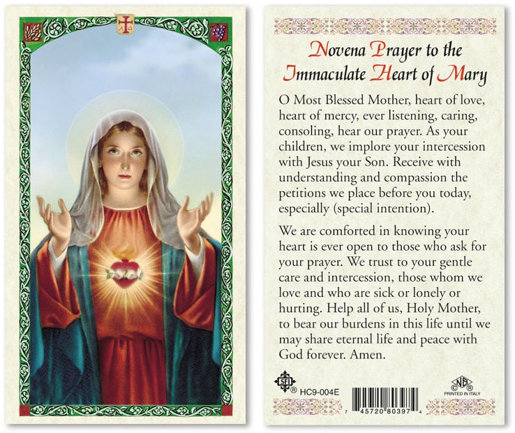 Novena Prayer to the Immaculate Heart of Mary Holy Prayer Card Laminated (ENGLISH/SPANISH)