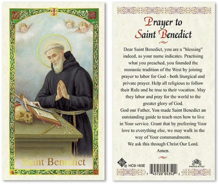 Prayer to Saint Benedict Holy Prayer Card Laminated (ENGLISH/SPANISH)