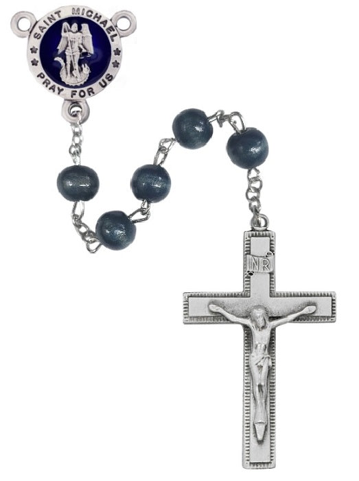 Saint Michael Blue Wood Rosary