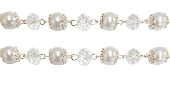 Rose Gold Pearl and Crystal Bead Wedding Rosary