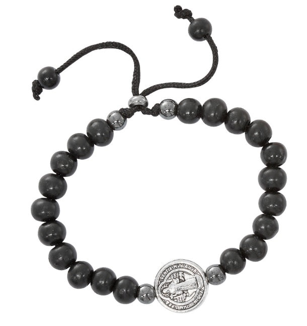 Saint Benedict Black Wood Cord Bracelet