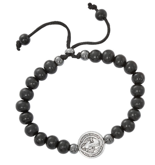 Saint Benedict Black Wood Cord Bracelet