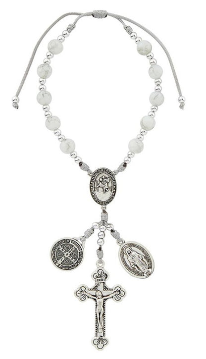 Saint Christopher with Miraculous and Saint Benedict Medal Marble Cord Car Rosary