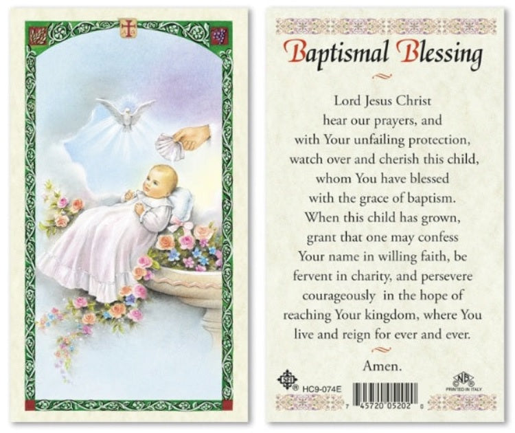 Baptismal Blessing Holy Prayer Card Laminated