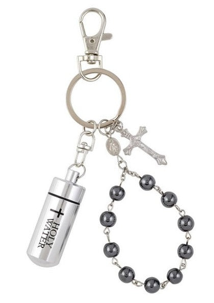 Holy Water with Hematite One Decade Rosary Key Chain (MORE COLORS)