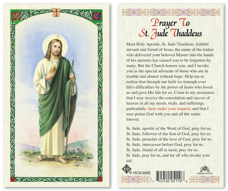 Prayer to St. Jude Thaddeus Holy Prayer Card Laminated (ENGLISH/SPANISH)