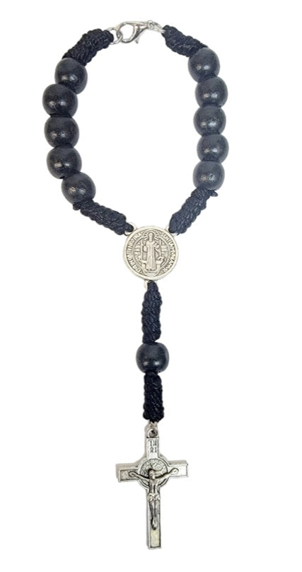 Saint Benedict Wood Cord Car Rosary (MORE COLORS)