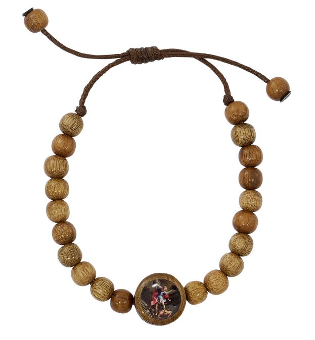 Saint Michael Wood Cord Bracelet