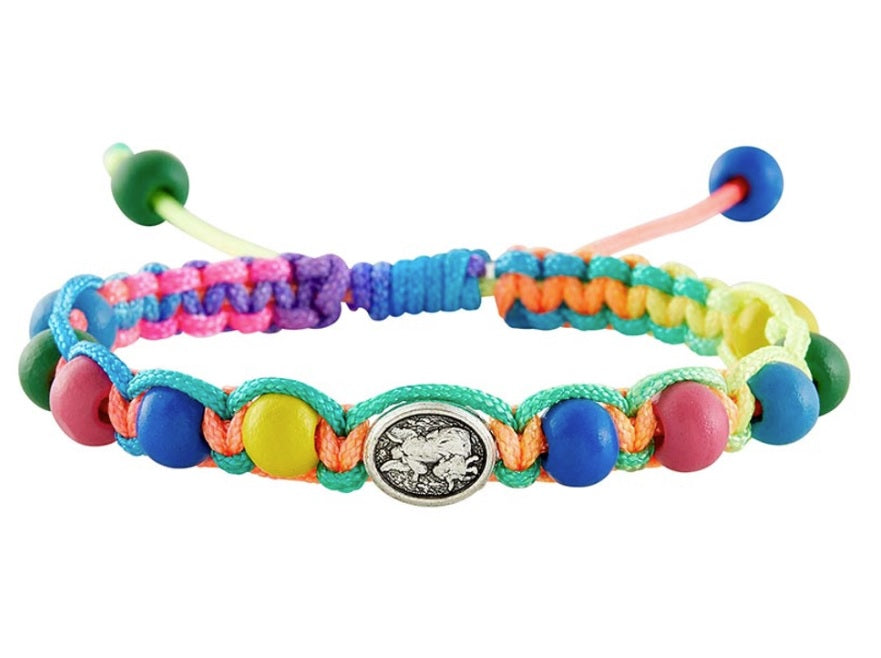 Guardian Angel with Saint Michael Colorful Bead Cord Bracelet