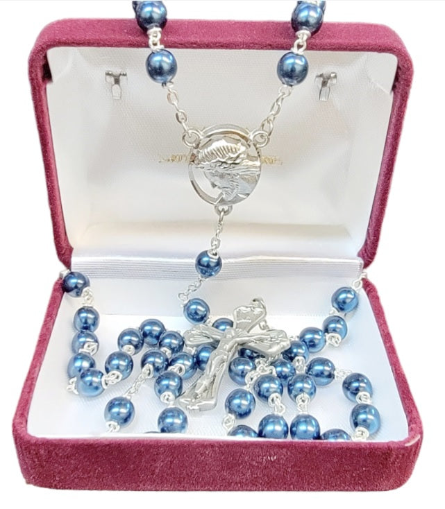 Jesus Blue Metallic Rosary