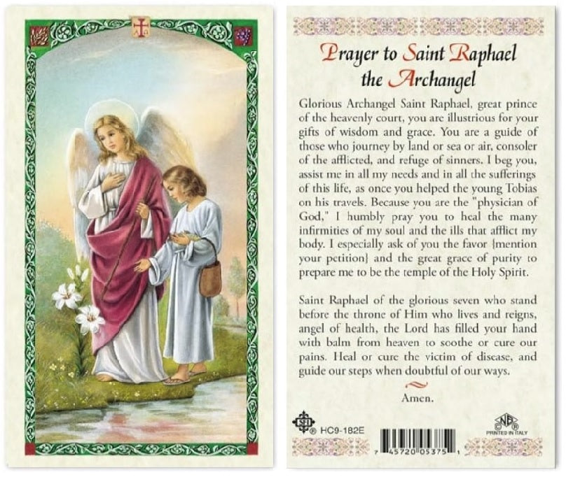 Prayer to Saint Raphael the Archangel Holy Prayer Card Laminated (ENGLISH/SPANISH)