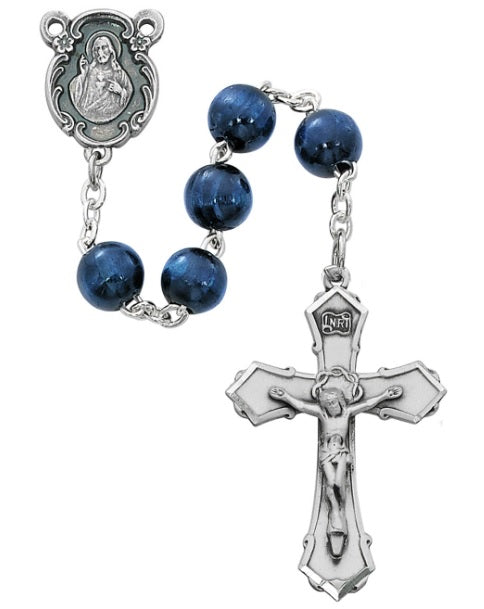 Sacred Heart of Jesus Blue Wood Rosary