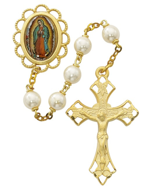 Our Lady of Guadalupe Gold Plated Pearl Rosary