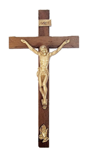 Wood Crucifix with Praying Hands (MORE SIZES)