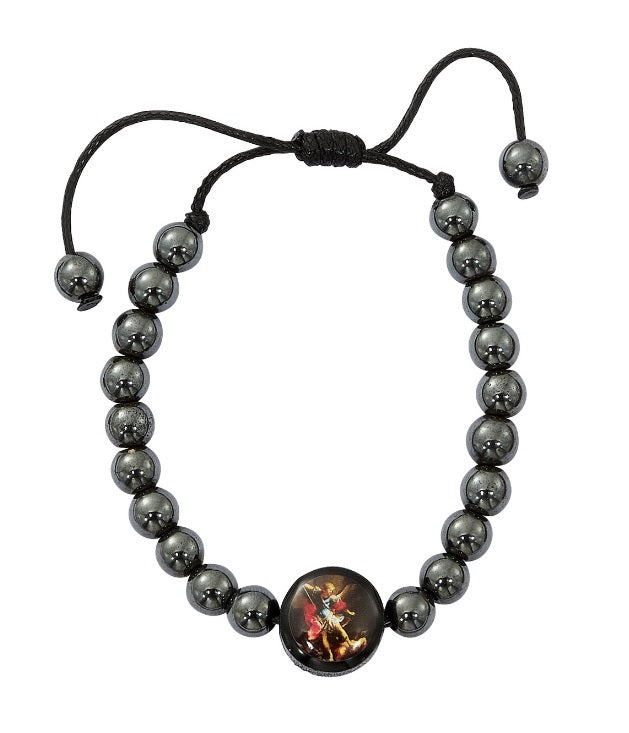 Saint Michael Hematite Cord Bracelet