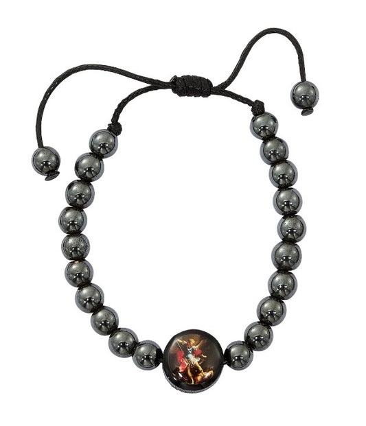 Saint Michael Hematite Cord Bracelet