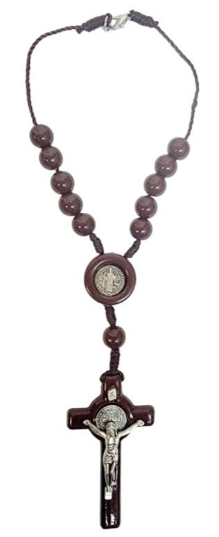 Saint Benedict Wood Cord Car Rosary (MORE COLORS)