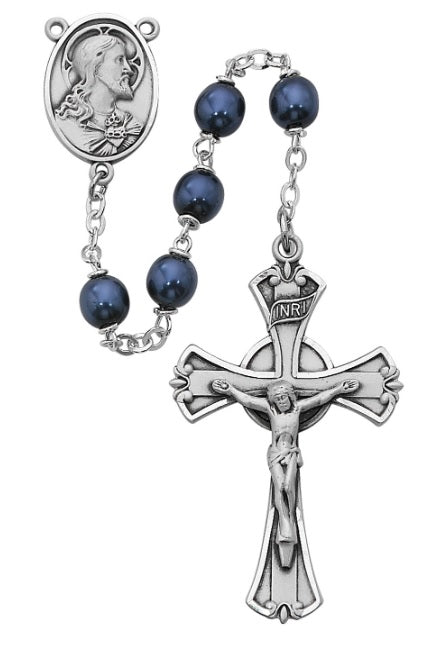 Sacred Heart of Jesus Blue Metallic Rosary