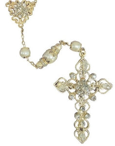 Gold Pearl and Crystal Bead Wedding Rosary