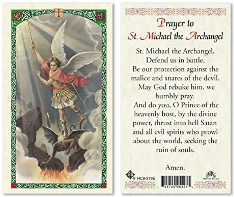 Prayer to Saint Michael the Archangel Holy Prayer Card Laminated