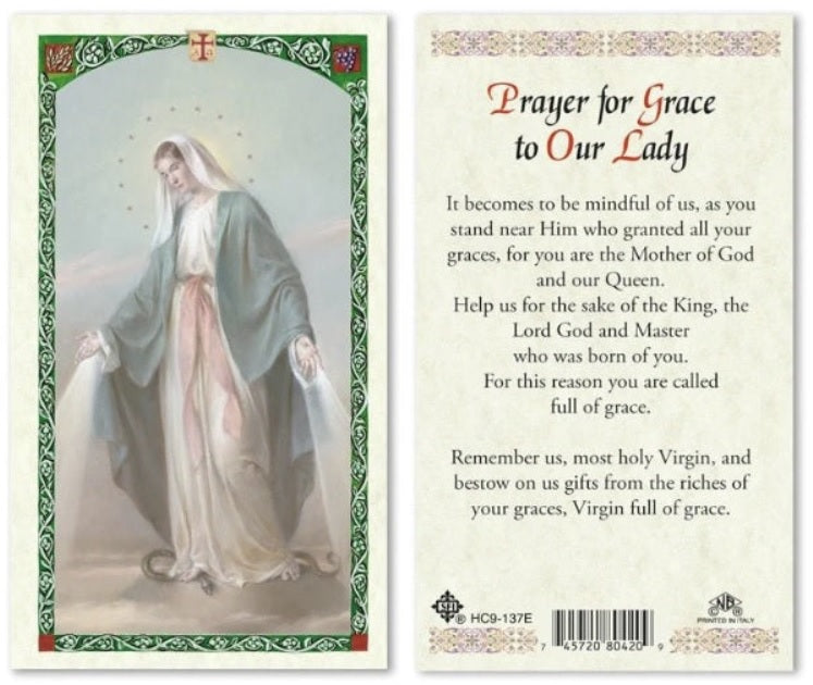 Prayer for Grace to Our Lady Holy Prayer Card Laminated (ENGLISH/SPANISH)