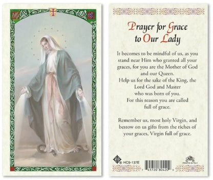Prayer for Grace to Our Lady Holy Prayer Card Laminated (ENGLISH/SPANISH)