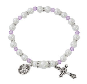 White Pearl Birthstone Rosary Stretch Bracelet (MORE COLORS)