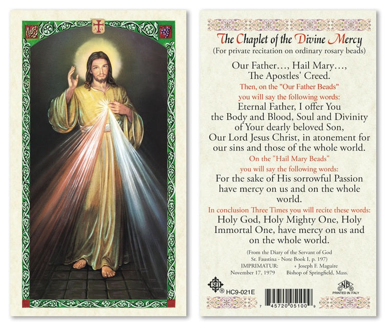 The Chaplet of the Divine Mercy Holy Prayer Card Laminated (ENGLISH/SPANISH)