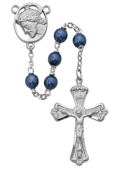 Jesus Blue Metallic Rosary